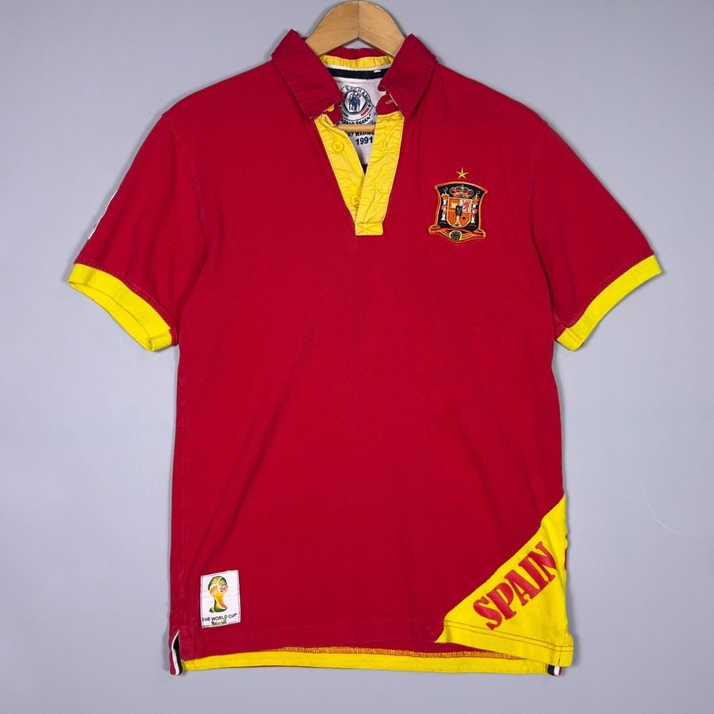 Max Exchange Spain 2014 World Cup Polo Shirt Mens Medium Red Soccer Football